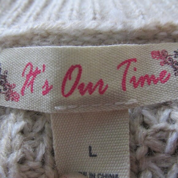 It's Our Time Sweater Womens Large‎ Beige Tan Long Sleeve V Neck Pullover Shirt - Picture 4 of 6